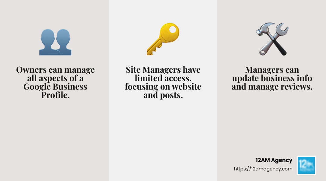 User Roles in Google Business Profile - how to manage users in google business profile infographic 3_facts_emoji_grey
