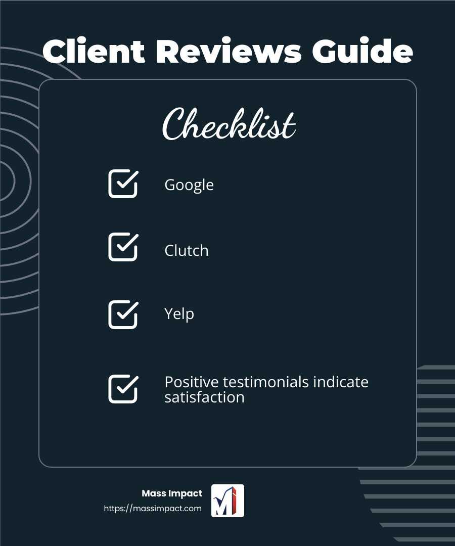 Client reviews can guide your choice. - web developer jacksonville fl infographic checklist-dark-blue