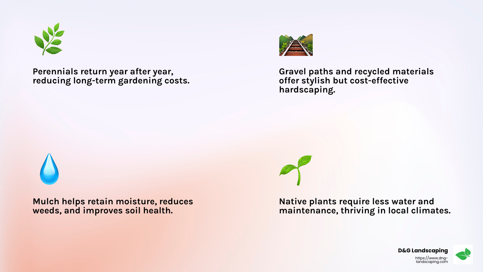 Using mulch can save money and improve plant health. - landscape designers near me infographic 4_facts_emoji_light-gradient