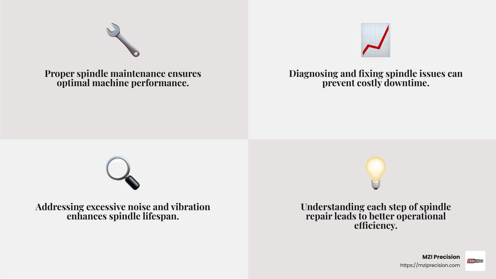 Exceptional service and OEM expertise are the cornerstones of MZI Precision’s success. - what's the best way to check spindles infographic 4_facts_emoji_grey