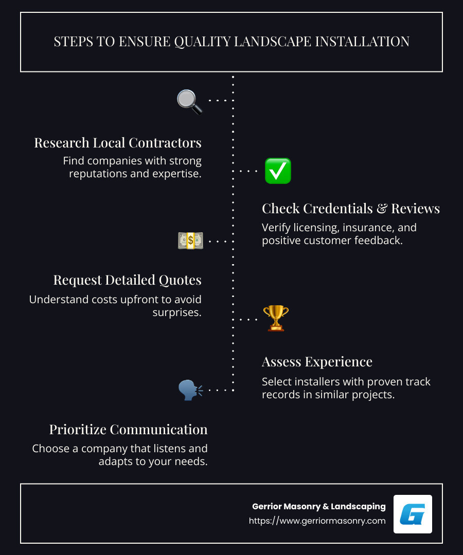 Infographic showing landscape installation steps and considerations - landscape install near me infographic infographic-line-5-steps-dark