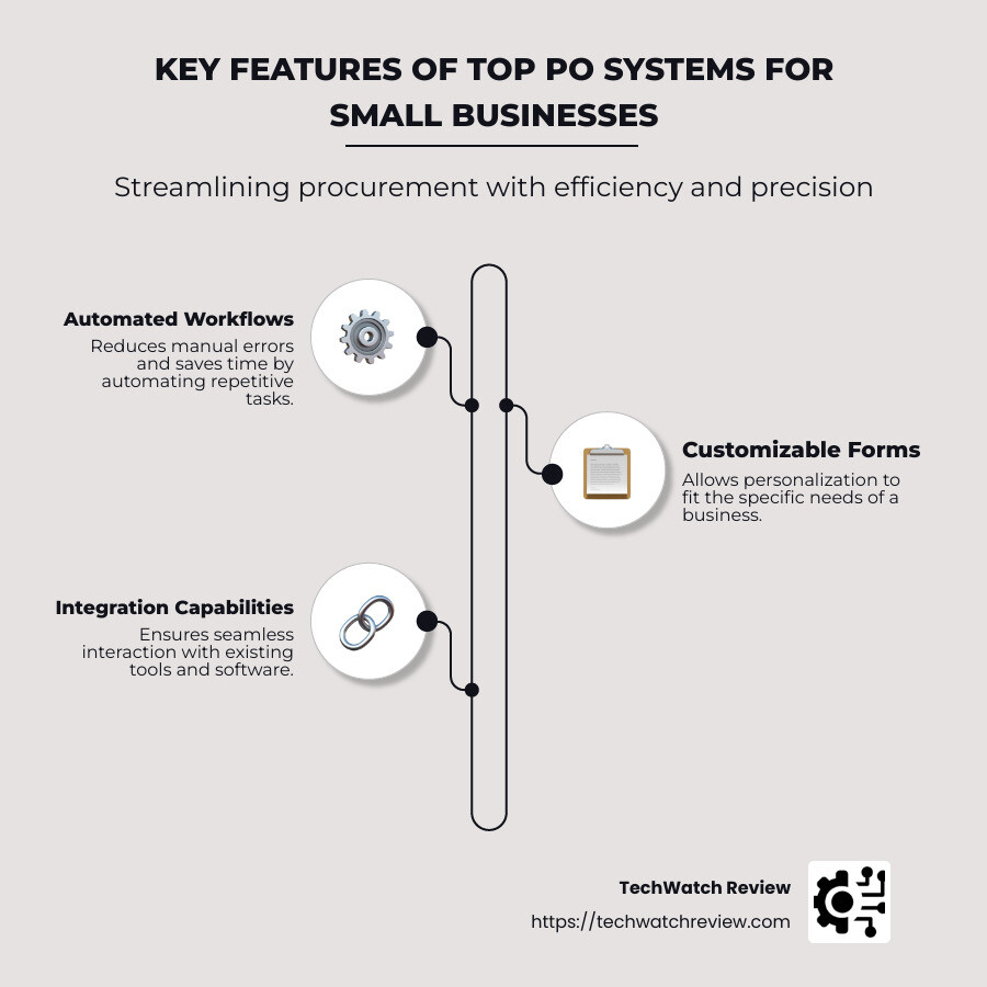 Visual comparison of top PO systems for small businesses with key features and benefits highlighted - best purchase order system for small business infographic infographic-line-3-steps-neat_beige