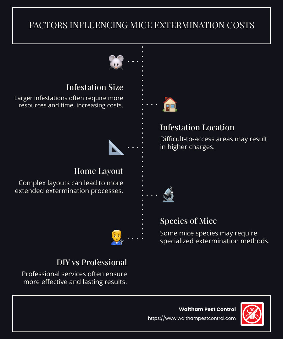 Average Cost Factors for Mice Extermination Infographic - average cost for exterminator for mice infographic infographic-line-5-steps-dark
