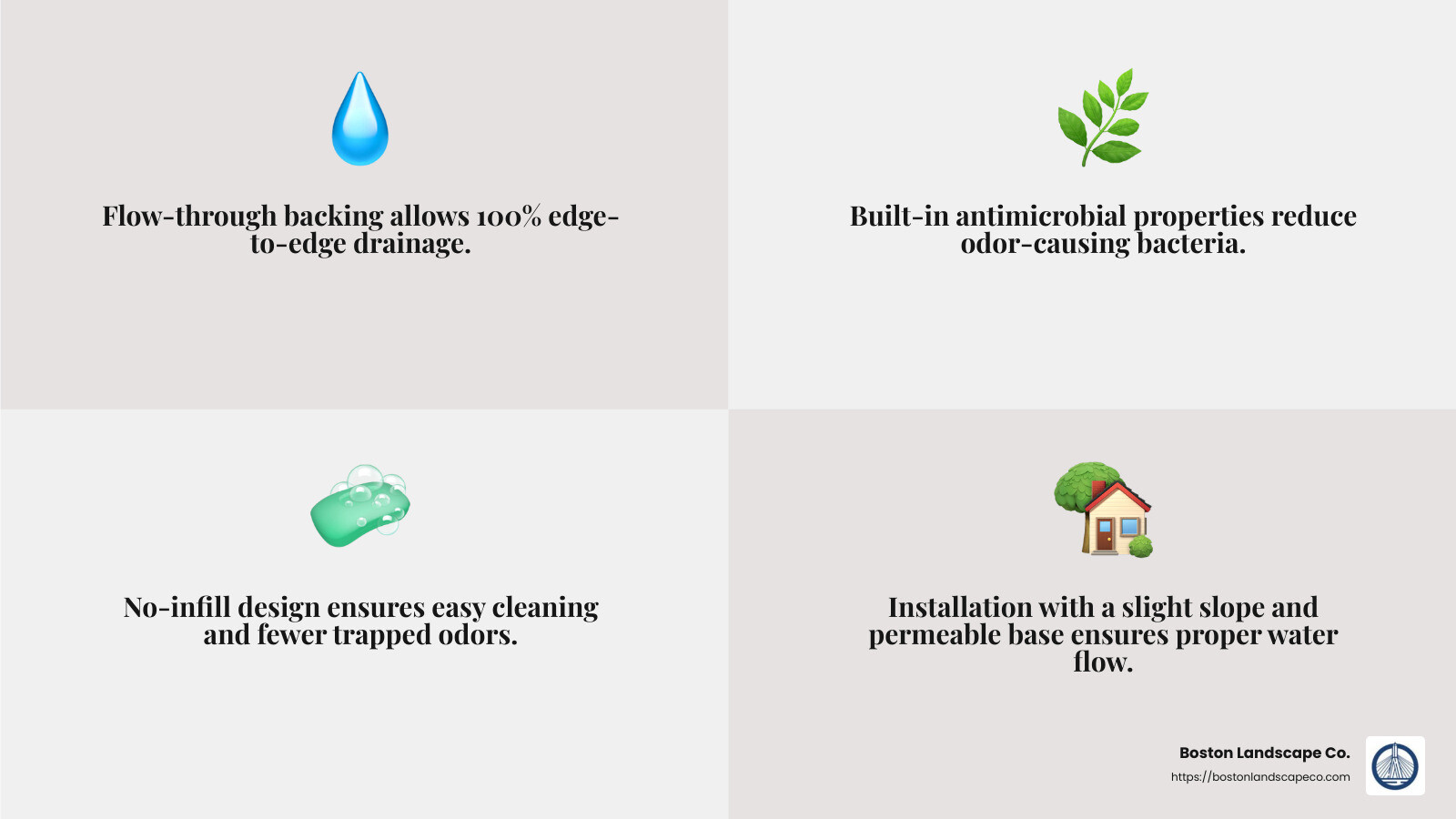 Antimicrobial Technology Benefits - artificial pet turf infographic 4_facts_emoji_grey