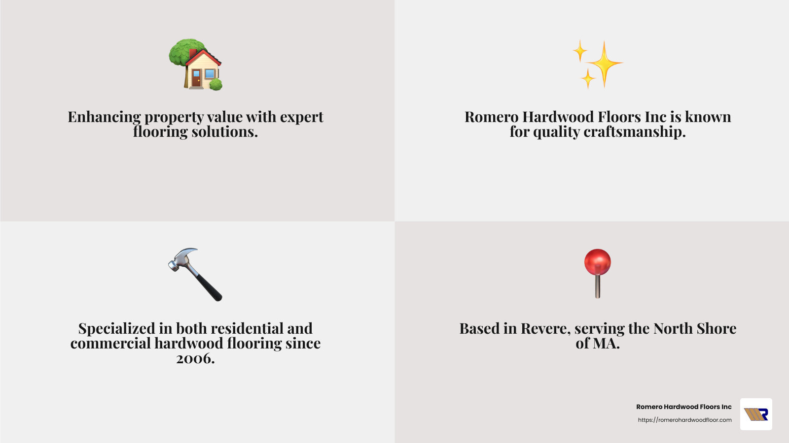 Enhancing property value with expert flooring solutions - north shore of ma infographic 4_facts_emoji_grey