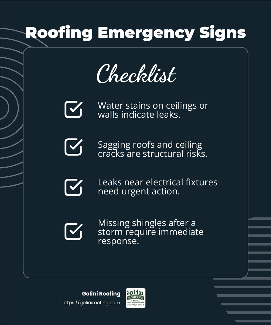 A small leak might seem minor, but it can quickly escalate into a major problem. - 24 hour roofers near me infographic checklist-dark-blue