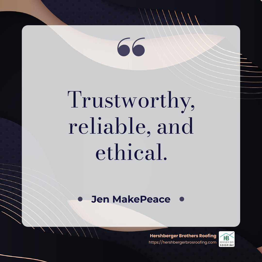 Customer testimonial about reliability and ethics - lorain county roofers infographic simple-quote-dark