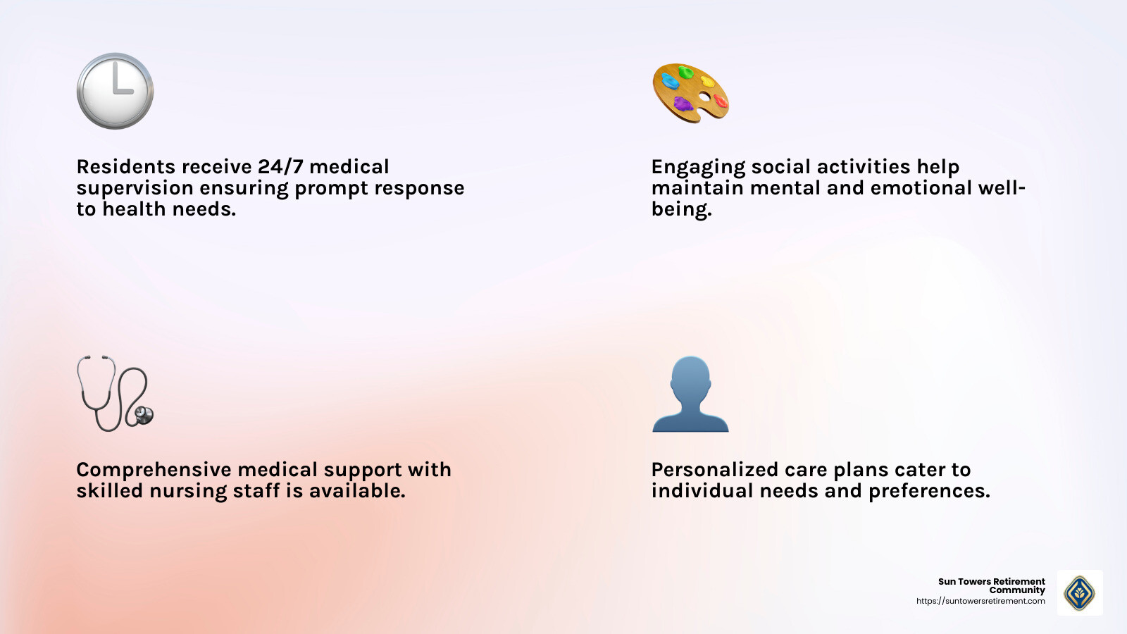 Medical support in nursing care facilities ensures residents receive the necessary care. - nursing care facility infographic 4_facts_emoji_light-gradient