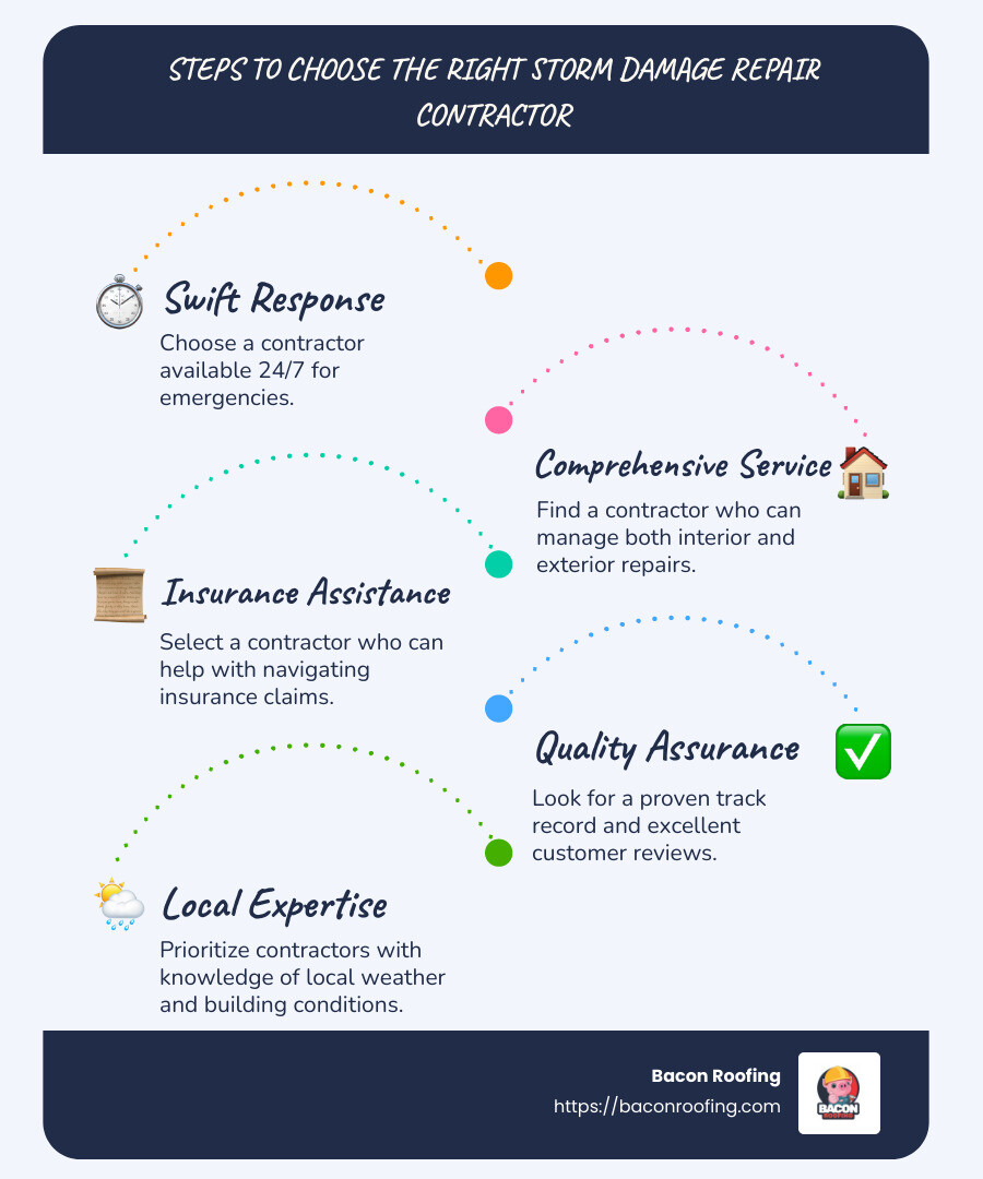 infographic on choosing storm damage repair contractors - storm damage repair contractors infographic infographic-line-5-steps-blues-accent_colors