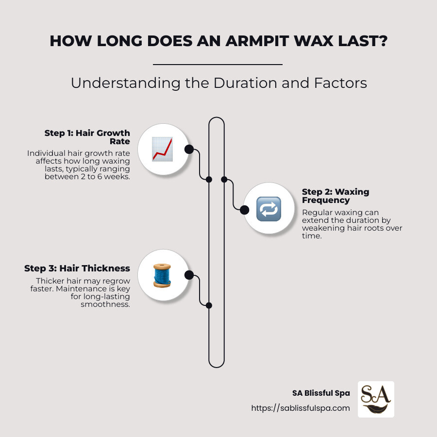 Infographic showing how long an armpit wax lasts and key factors affecting longevity - how long does an armpit wax last infographic infographic-line-3-steps-neat_beige