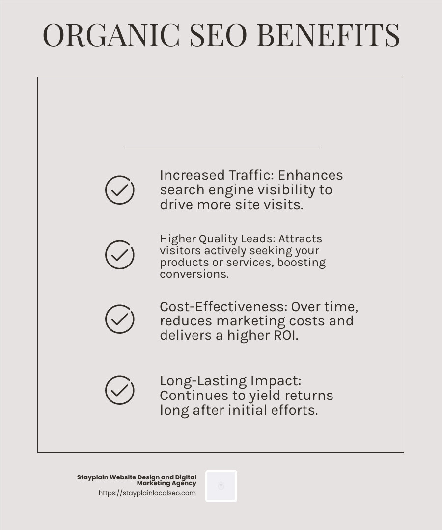 Organic SEO benefits can lead to sustainable growth. - edinburgh seo company infographic checklist-light-beige