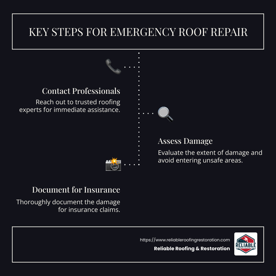 Key Steps for Emergency Roof Repair - emergency roof repair katy infographic infographic-line-3-steps-dark