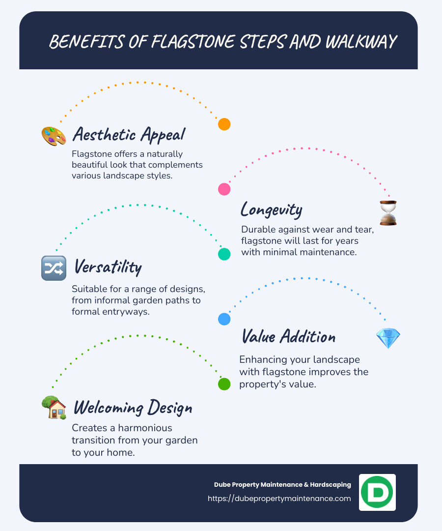 Benefits of Flagstone Steps and Walkways - flagstone steps and walkway infographic infographic-line-5-steps-blues-accent_colors