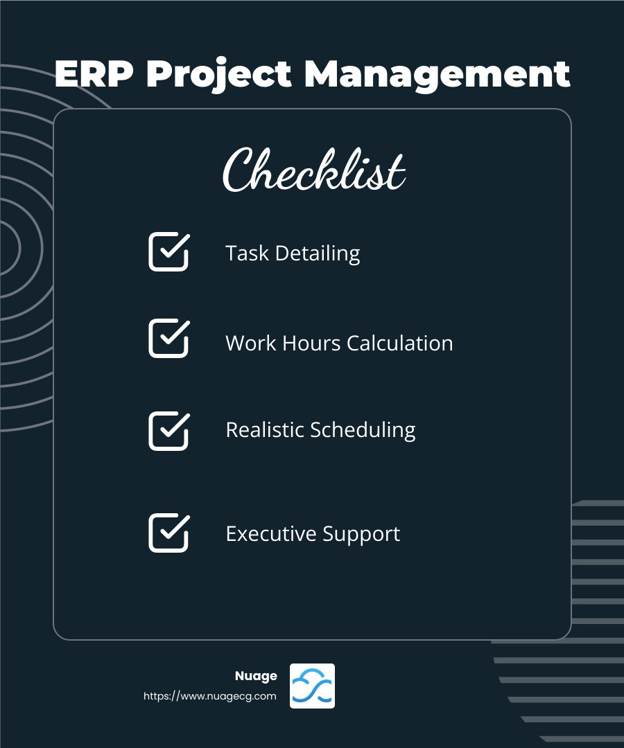 Effective ERP Project Management - erp implement infographic checklist-dark-blue