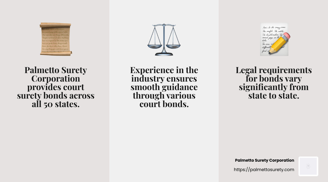 Palmetto surety corporation offers bonds in all 50 states - court surety bond agency infographic 3_facts_emoji_grey