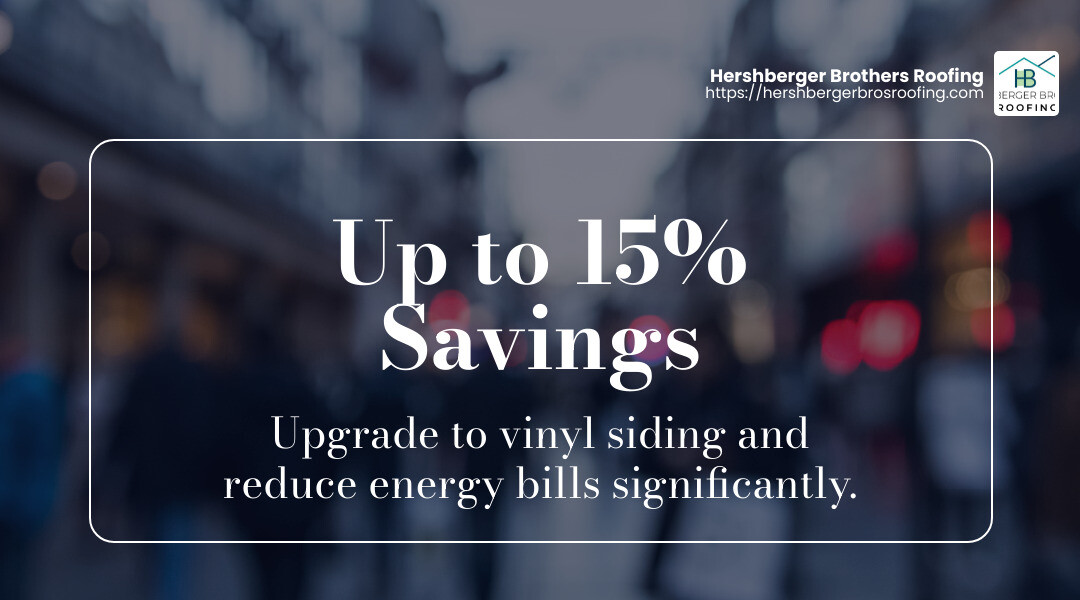 Vinyl siding can cut down your monthly energy bills significantly. - siding contractors cleveland ohio infographic simple-stat-landscape-blurry-bg