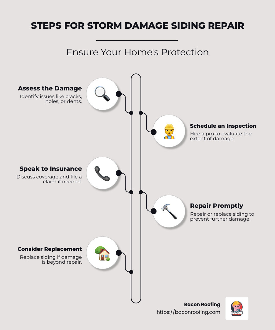 Infographic on common storm damages and repair solutions - storm damage siding repair infographic infographic-line-5-steps-neat_beige