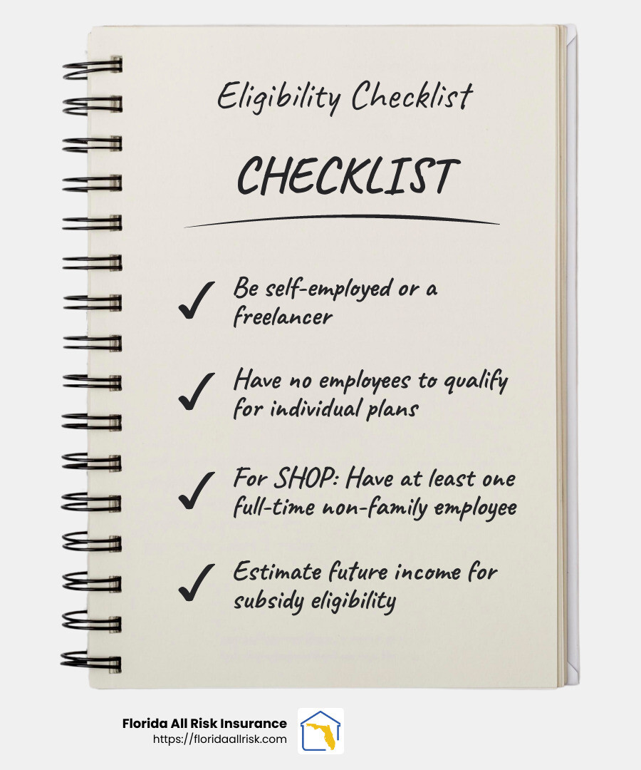 Eligibility for Health Insurance - group health insurance plans for self employed infographic checklist-notebook