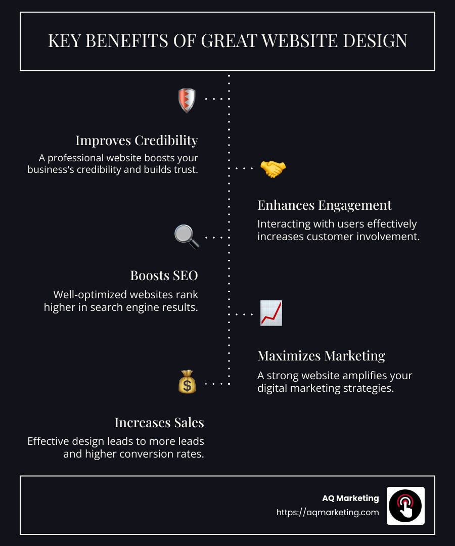 Key Benefits of Good Website Design Infographic - Website Design Massachusetts infographic infographic-line-5-steps-dark
