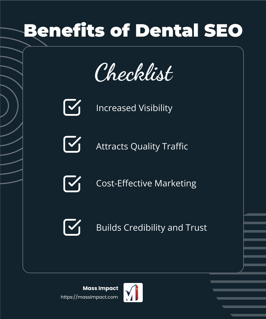 Increased Visibility Leads to More Patients - dental search engine optimisation infographic checklist-dark-blue