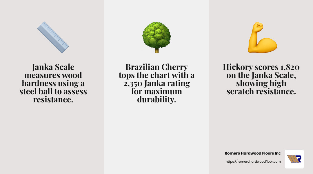 Janka Hardness Scale Infographic - Hardwood floors scratch resistant infographic 3_facts_emoji_grey