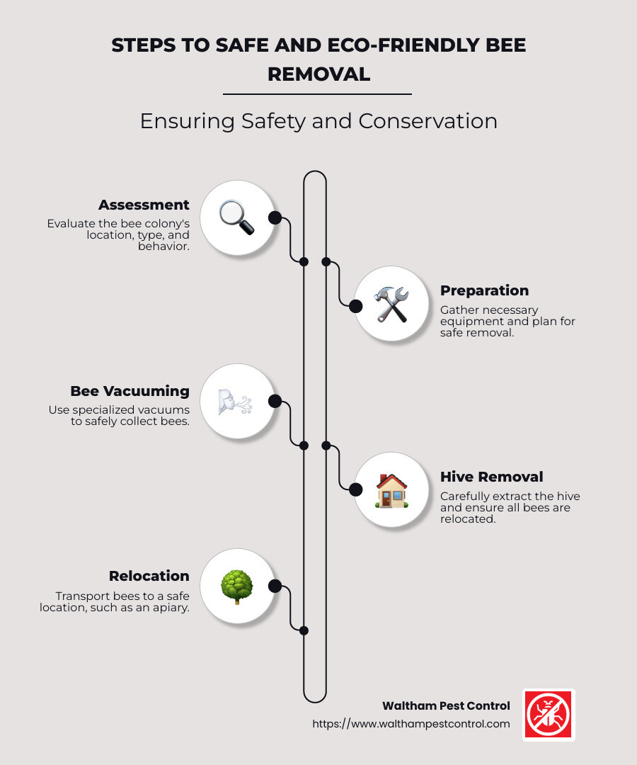 Infographic detailing safe bee removal and environmental benefits - bee removal near me infographic infographic-line-5-steps-neat_beige