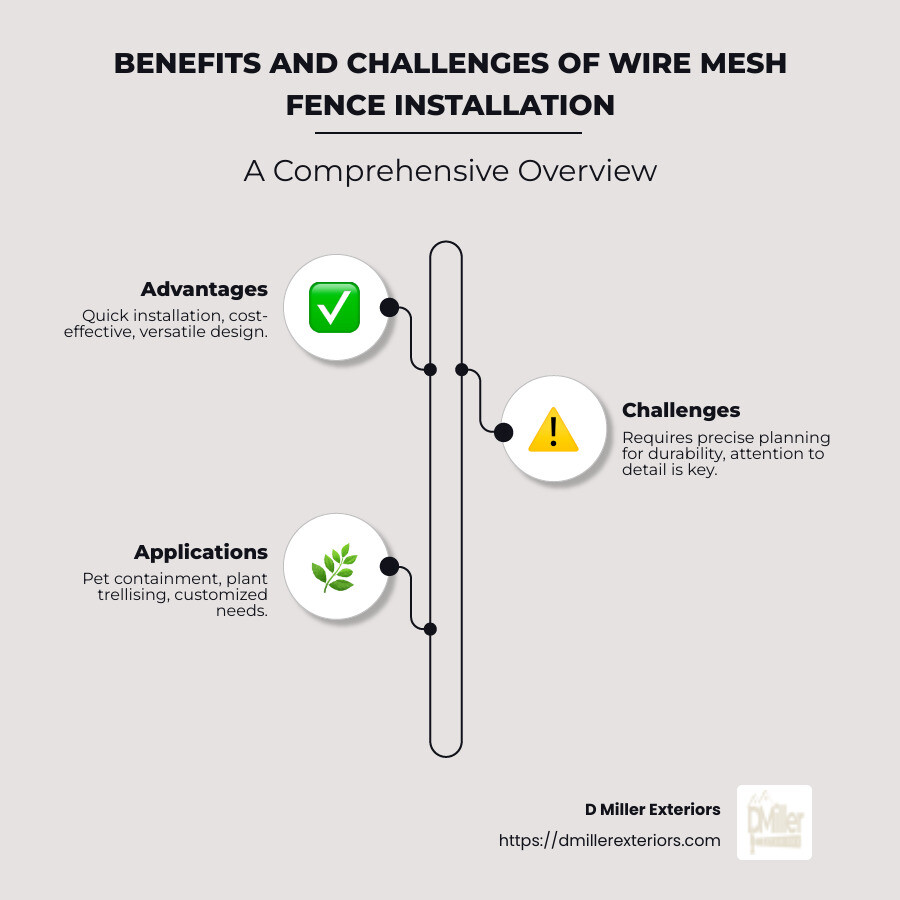Overview of wire mesh fence benefits and challenges - wire mesh fence installation infographic infographic-line-3-steps-neat_beige