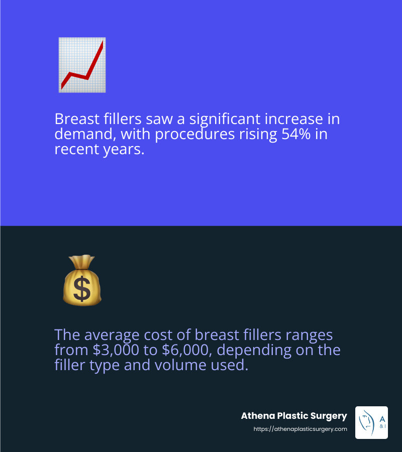 Breast Fillers Price Guide: What to Expect 6 Breast fillers saw a significant increase in demand, with procedures rising 54% in recent years. - breast fillers price infographic 2_facts_emoji_blue