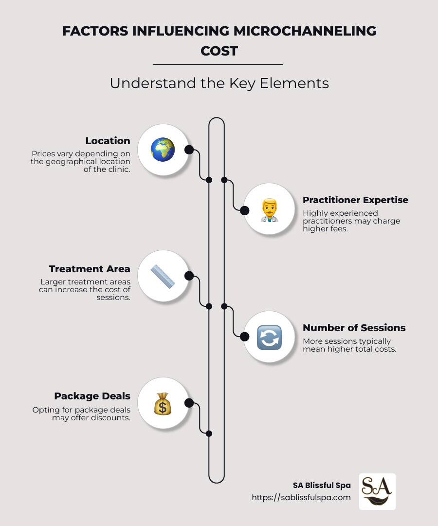 Detailed infographic showing microchanneling cost range and factors - how much does microchanneling cost infographic infographic-line-5-steps-neat_beige