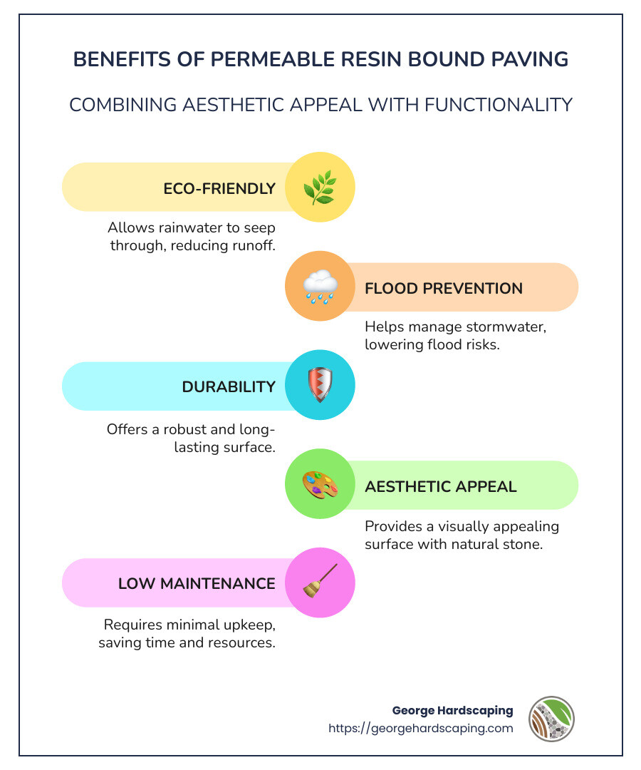 benefits of permeable resin bound paving - permeable resin bound paving infographic infographic-line-5-steps-colors