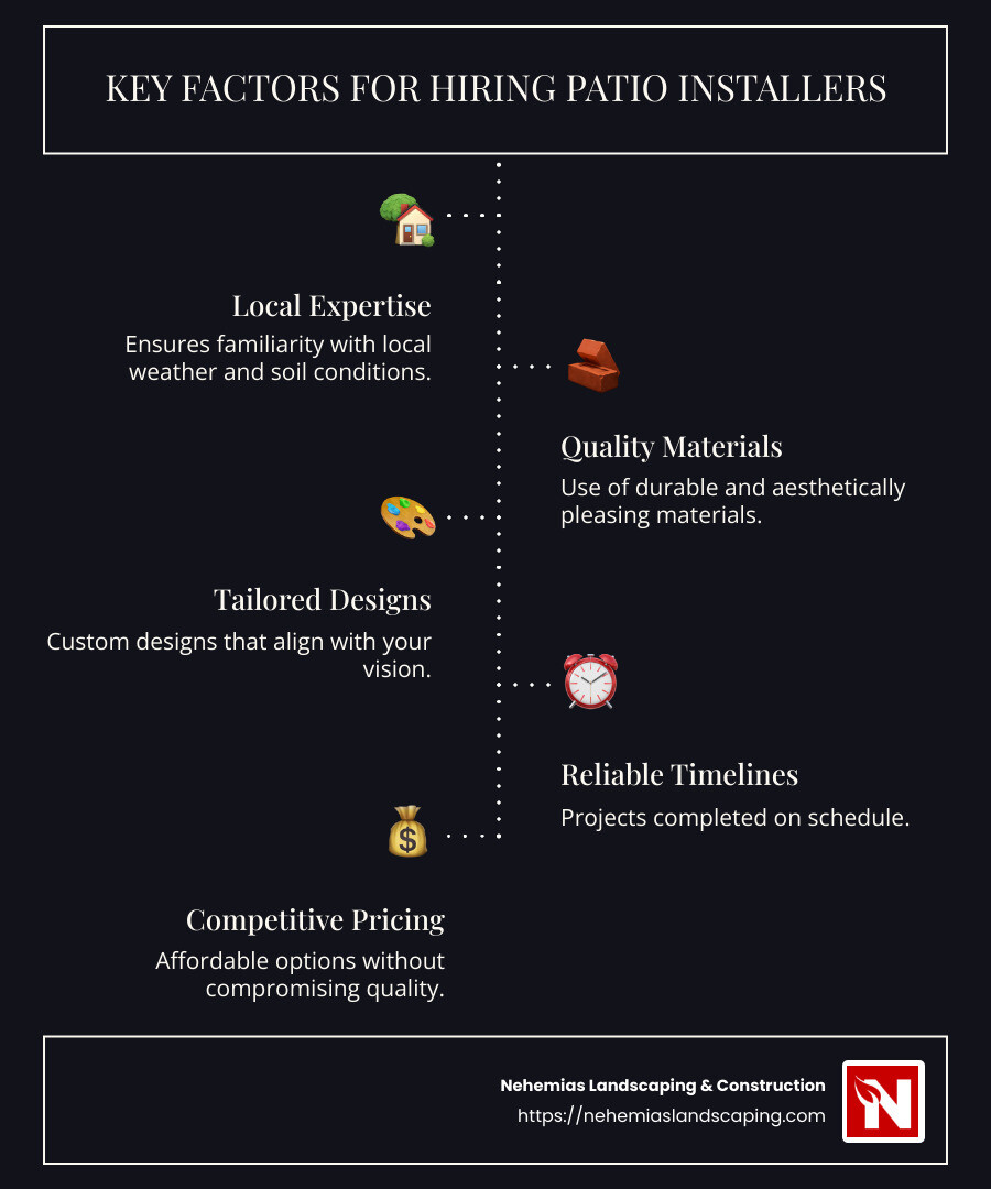 Factors for Hiring Patio Installers - patio installers near me infographic infographic-line-5-steps-dark