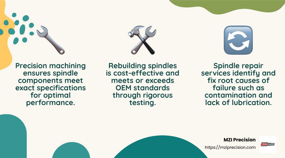 Spindle repair and rebuilding process - rotating equipment specialists infographic 3_facts_emoji_nature