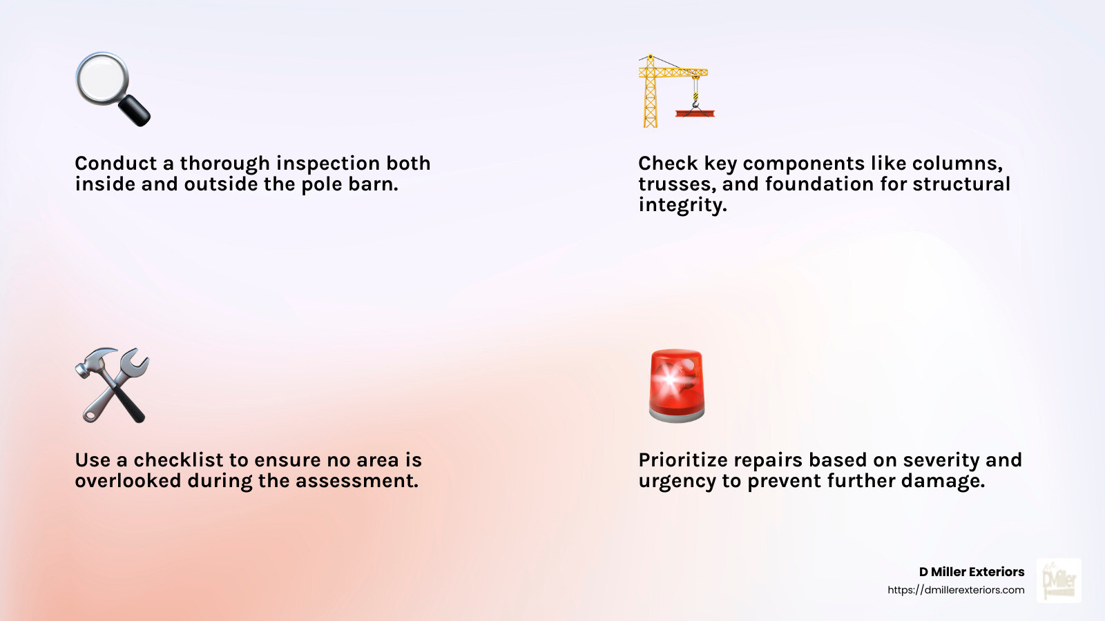 Assessing Pole Barn Damage - pole barn repair infographic 4_facts_emoji_light-gradient