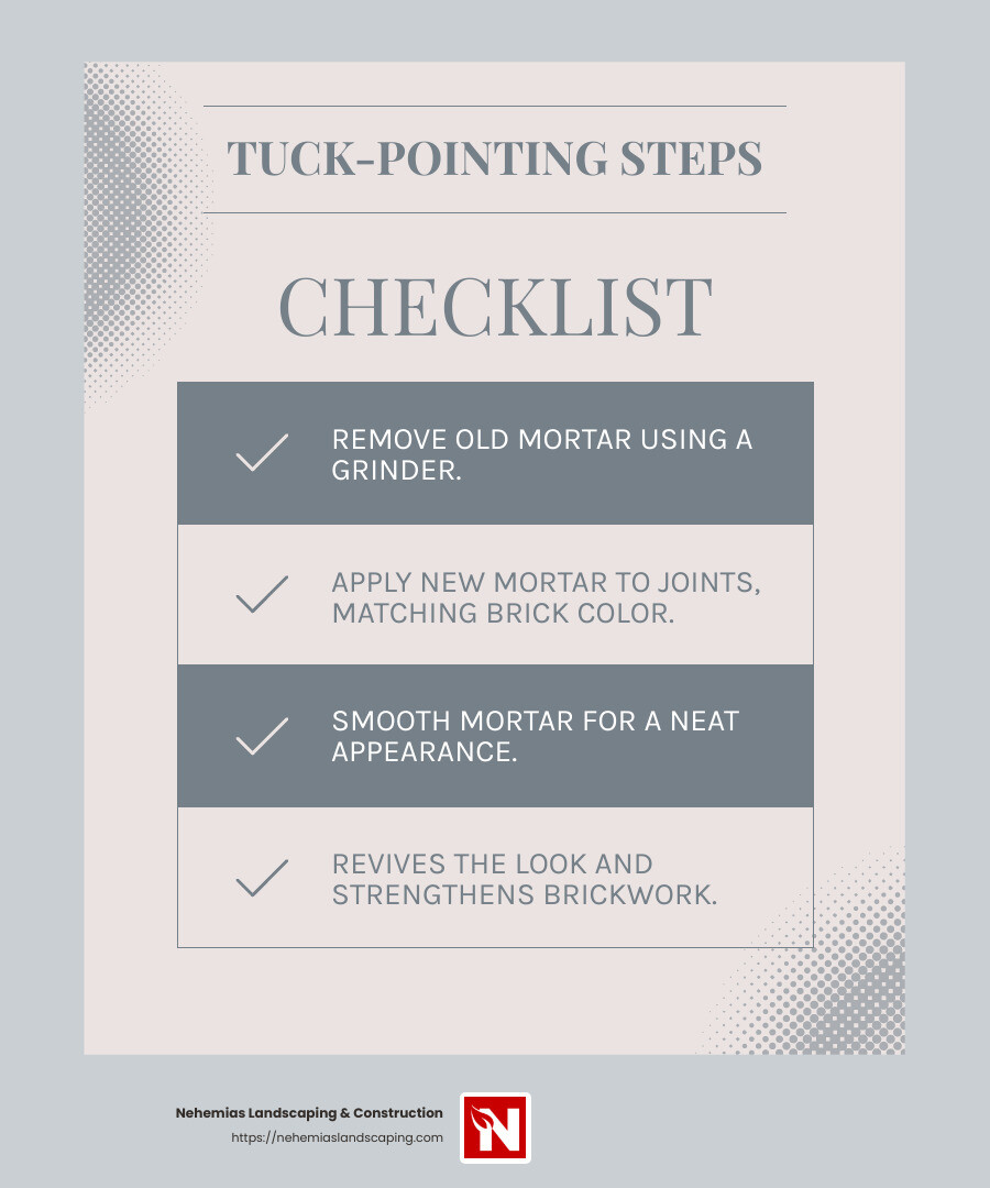 Tuck-pointing helps restore brickwork and increase structural integrity. - masonry work infographic checklist-light-blue-grey