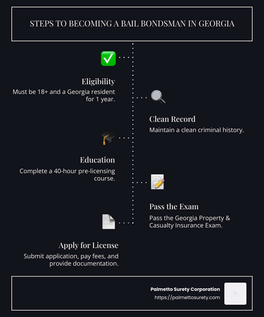 Class is in session: bail bondsman training in ga 1 Steps to becoming a bail bondsman in georgia infographic - ga bail bondsman training infographic infographic-line-5-steps-dark