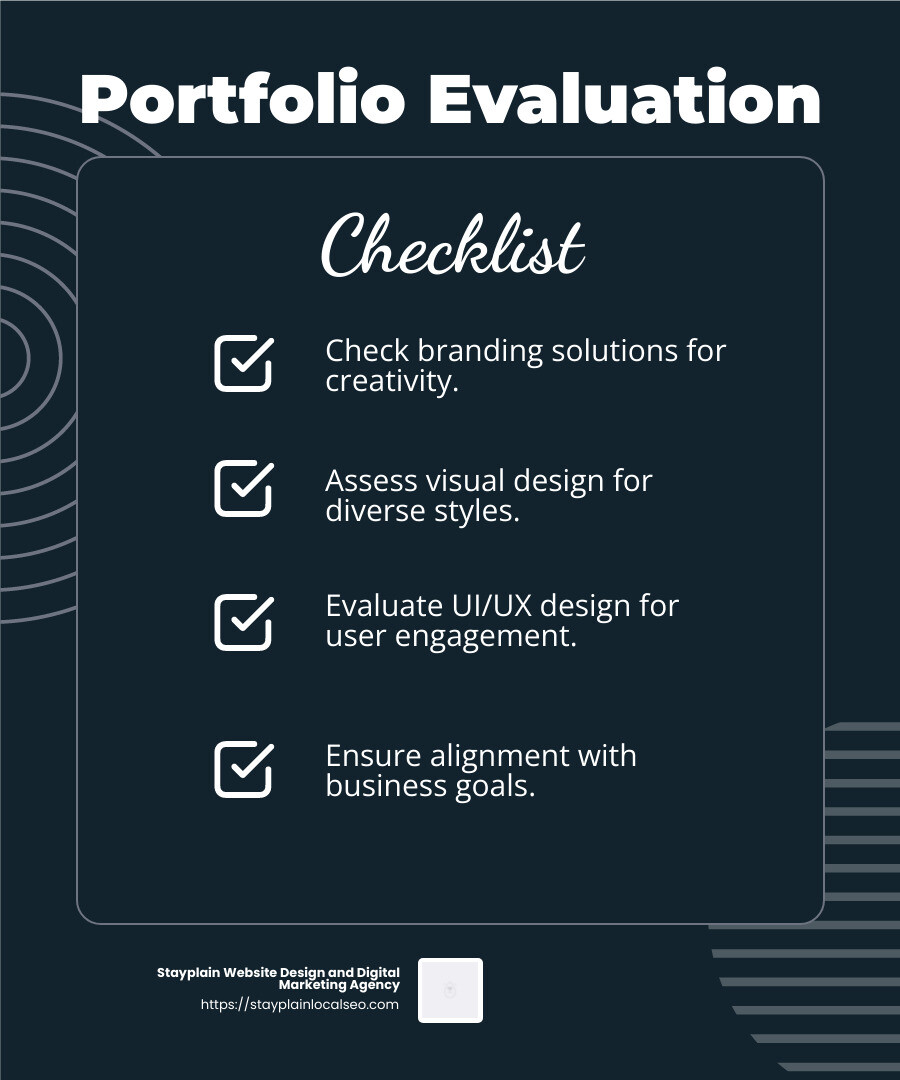 Infographic about the importance of evaluating a design portfolio - graphic design agency new york infographic checklist-dark-blue