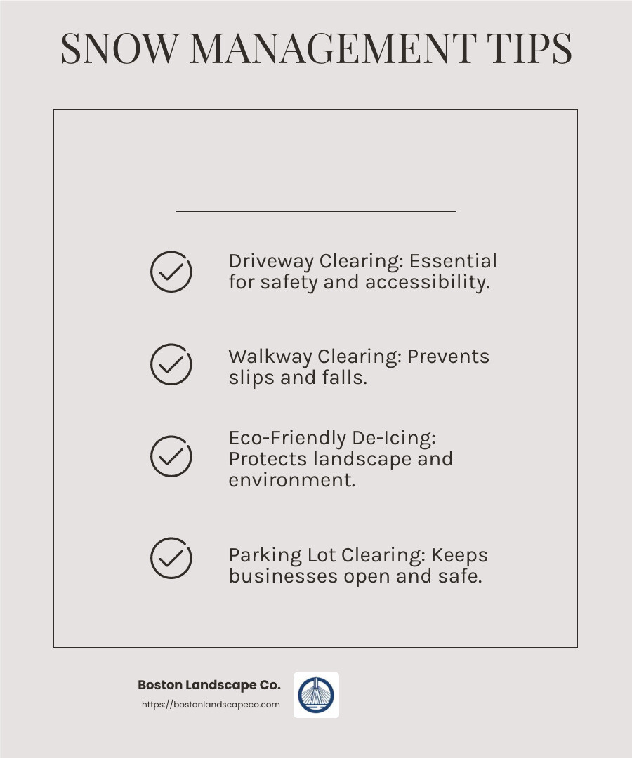 Snow removal ensures safety and accessibility during winter months. - landscape maintenance bedford ma infographic checklist-light-beige