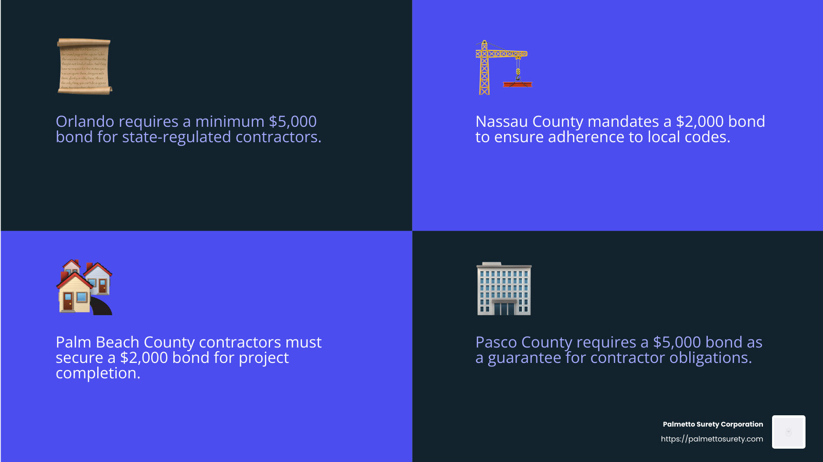 Surety bonds in florida: a contractor's guide 6 Local bonding requirements in florida - florida contractor surety bond infographic 4_facts_emoji_blue