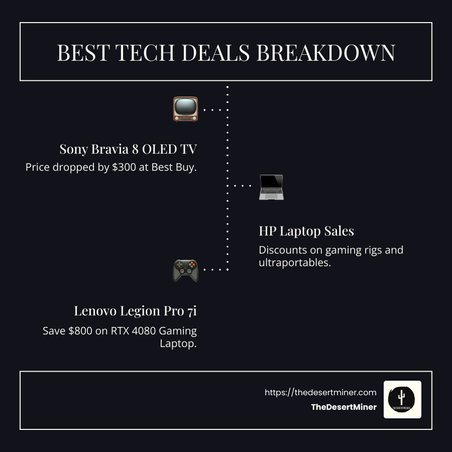 Breakdown of Current Tech Deals with Prices and Stores - best deals on tech infographic infographic-line-3-steps-dark