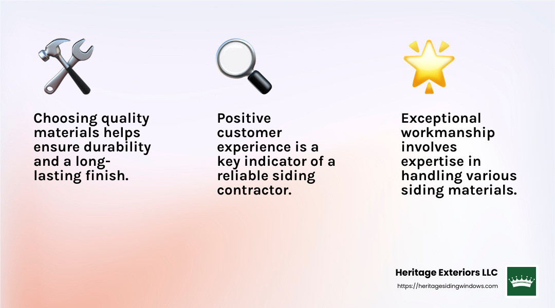 Siding Stars: A Roundup of Leading Companies 2 Quality materials and workmanship - siding company infographic 3_facts_emoji_light-gradient