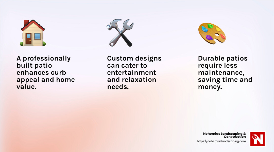 Aesthetic appeal of a professionally designed patio - Patio Contractor infographic 3_facts_emoji_light-gradient