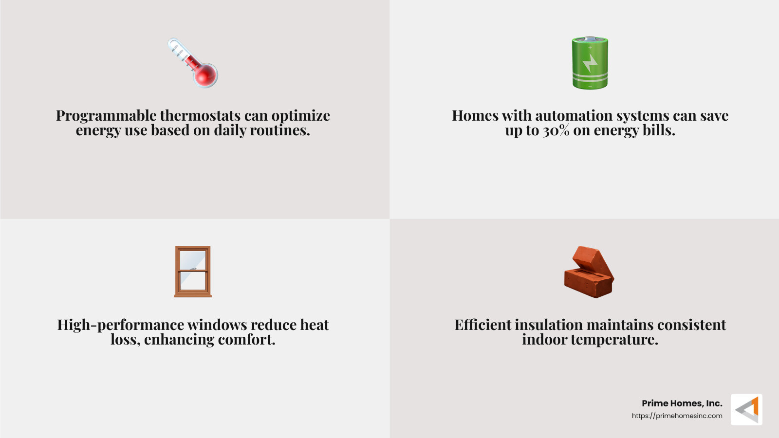 Homes with automation systems can save up to 30% on energy bills. - house builders connecticut infographic 4_facts_emoji_grey