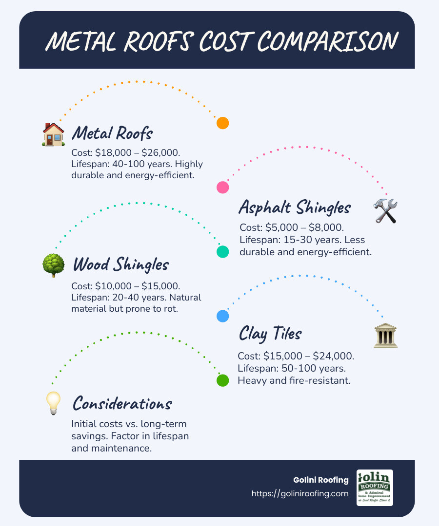 Cost Comparison of Metal Roofs to Asphalt Shingles, Wood Shingles, and Clay Tiles - metal roofs cost infographic infographic-line-5-steps-blues-accent_colors Cost Comparison of Metal Roofs to Asphalt Shingles, Wood Shingles, and Clay Tiles - metal roofs cost infographic infographic-line-5-steps-blues-accent_colors