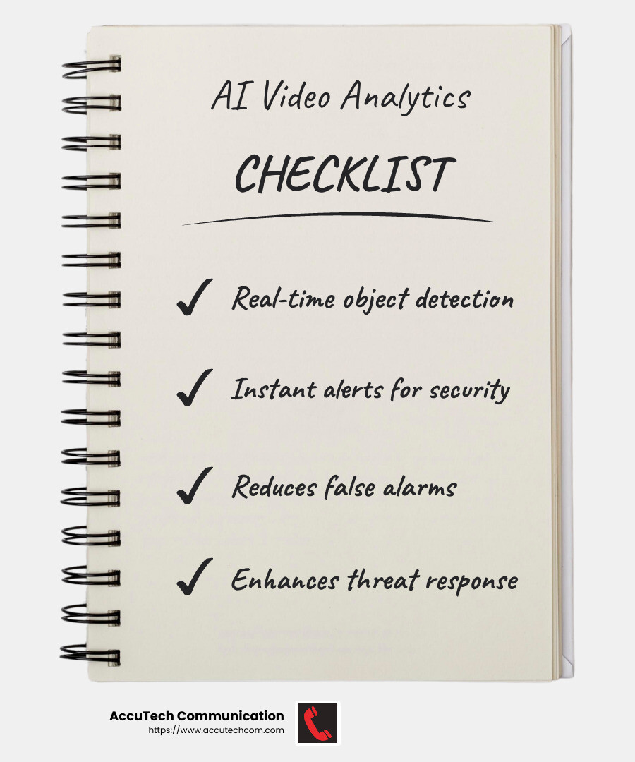 AI-powered video analytics can significantly reduce false alarms, saving businesses time and resources. - Business CCTV Systems infographic checklist-notebook