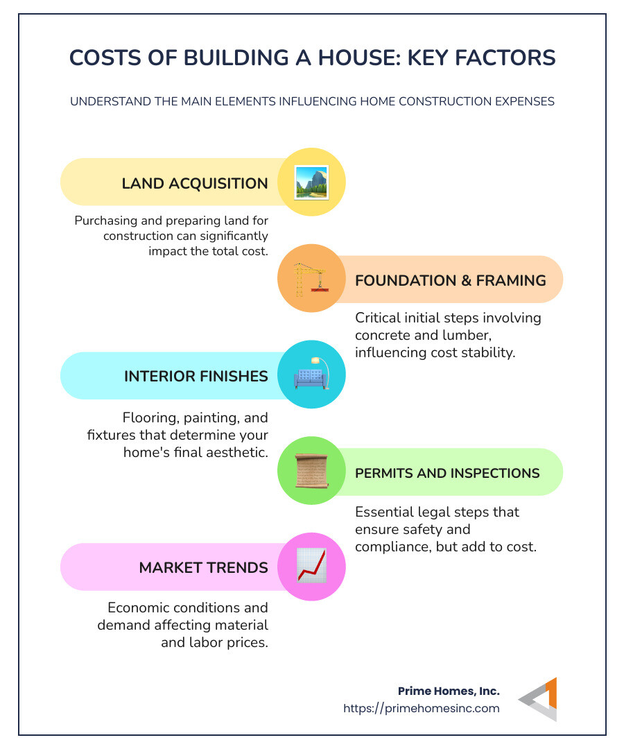 Detailed comparison of building and buying homes, listing the pros and cons, cost factors, and timeframes - cost of building a house infographic infographic-line-5-steps-colors