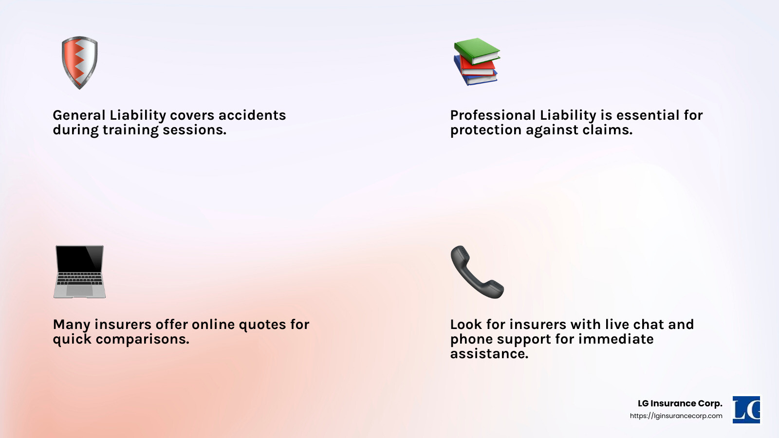 Quote from a satisfied customer: "Chat support is terrific. I have chatted multiple times and each time the support team is very prompt, customer focused and knows the answers." - cheap personal trainer insurance infographic 4_facts_emoji_light-gradient