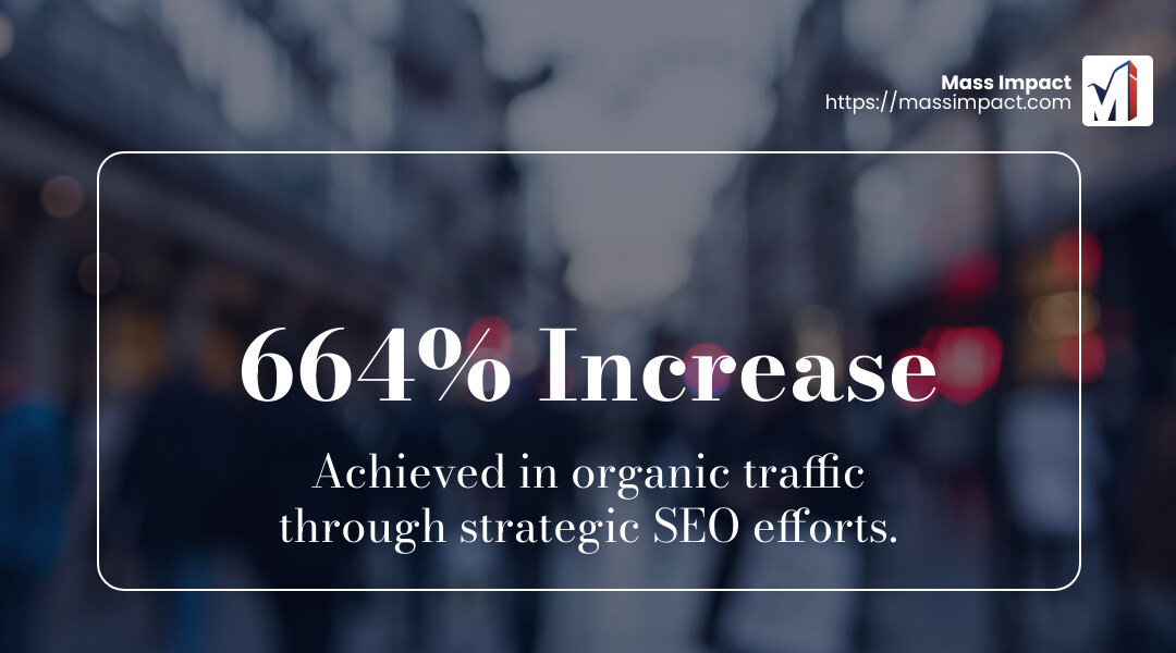 664% increase in organic traffic - Jacksonville digital marketing agency infographic simple-stat-landscape-blurry-bg