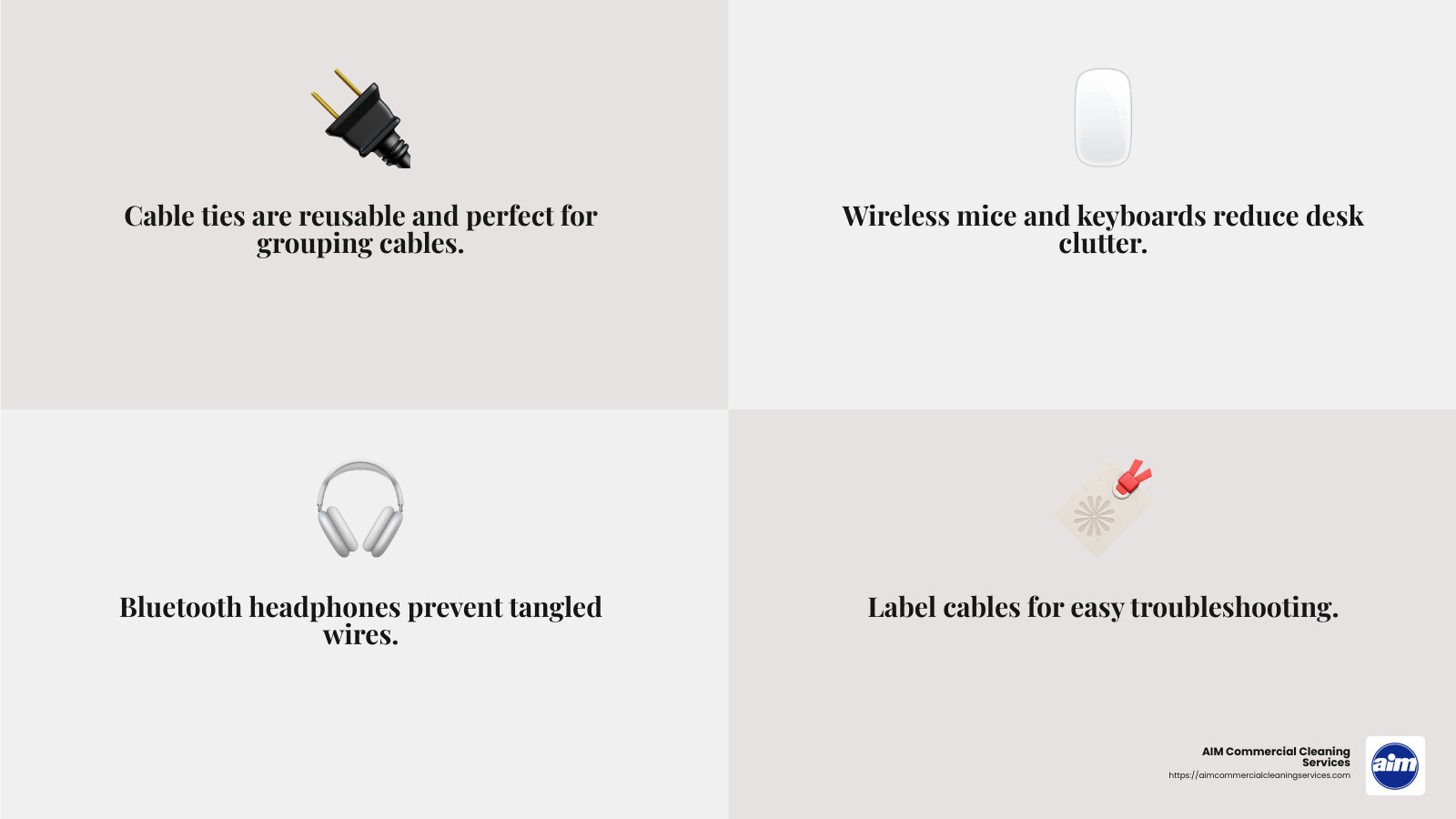 Cable Management Tips - best tips for a clean and efficient work space infographic 4_facts_emoji_grey