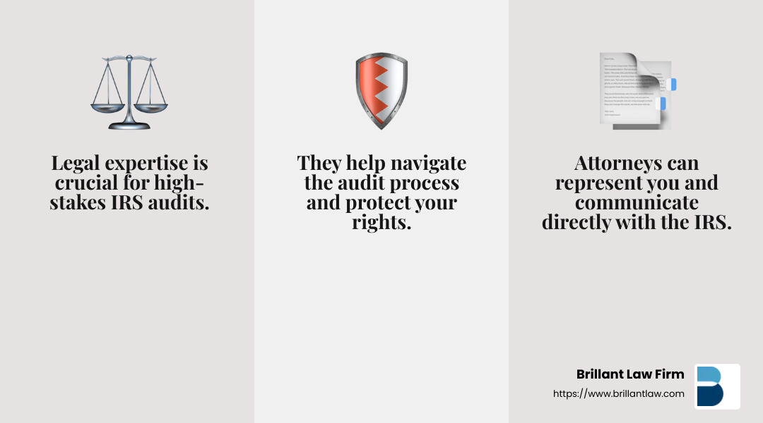 Expertise and Representation - irs audit attorney infographic 3_facts_emoji_grey