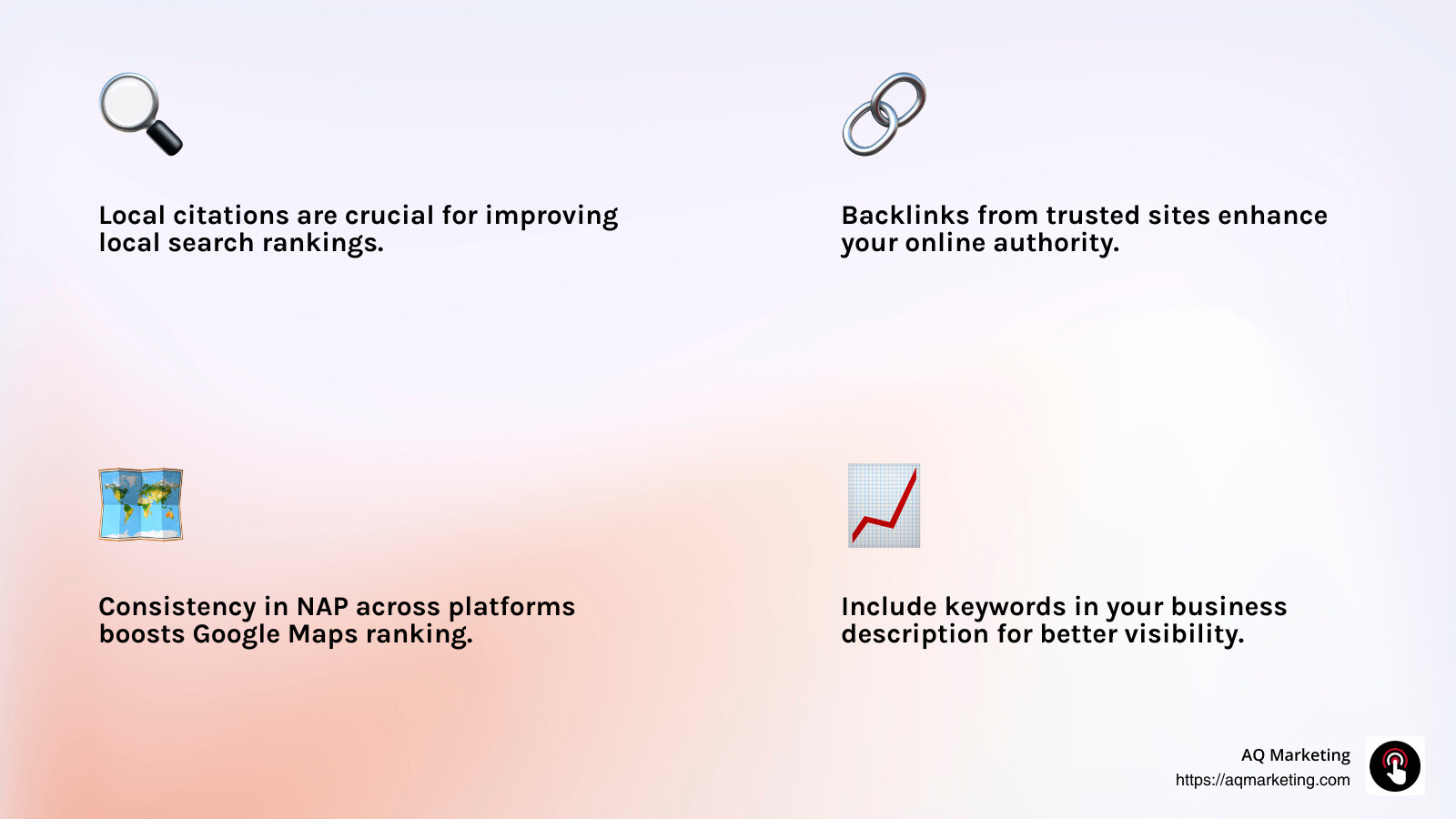 Local citations and backlinks are crucial for improving Google rankings. - Google My Business SEO infographic 4_facts_emoji_light-gradient